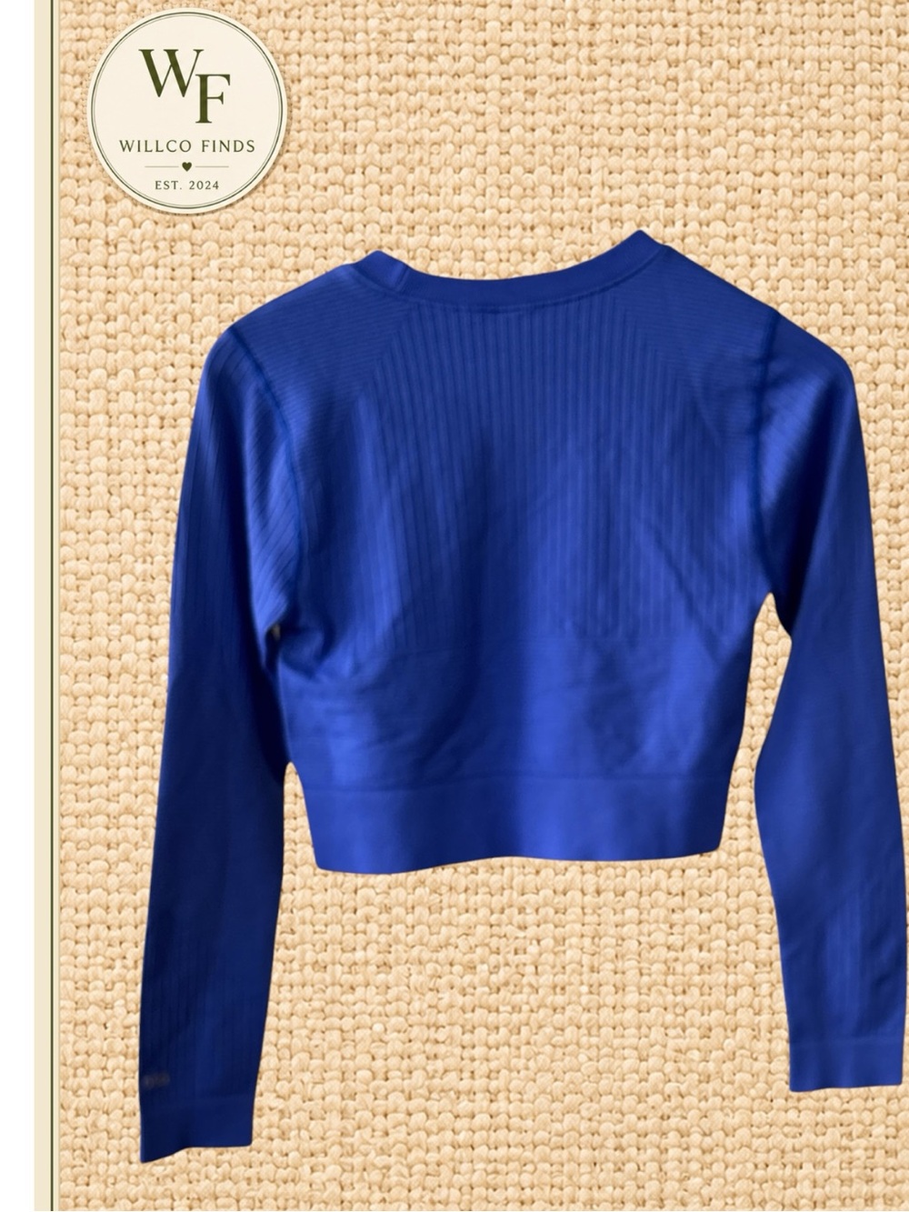 DSG Women’s Blue Seamless Ribbed Long Sleeve Crop Top Athletic Workout